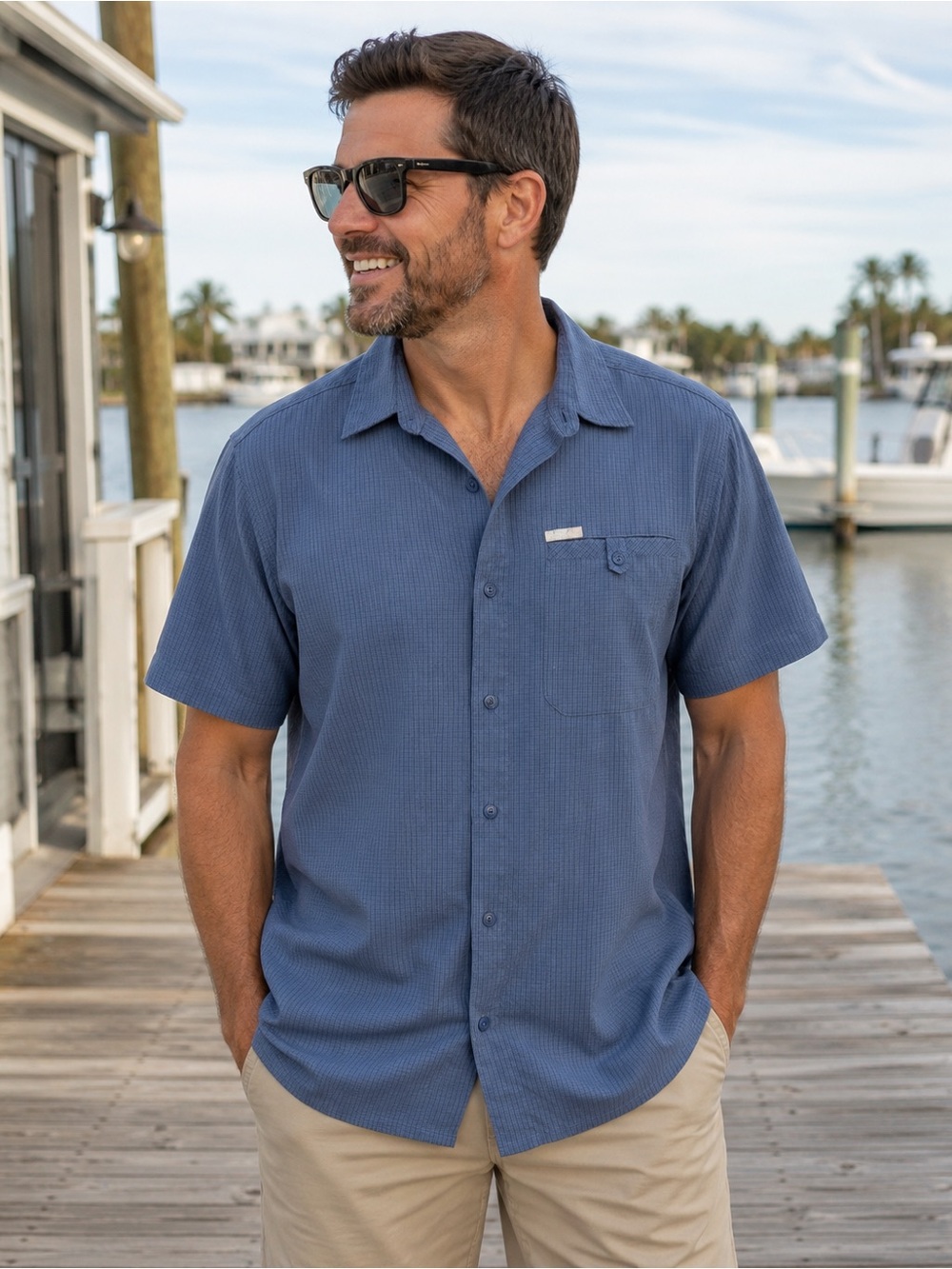 Columbia Men's Short-Sleeve Button-Down Shirt in Slate Blue